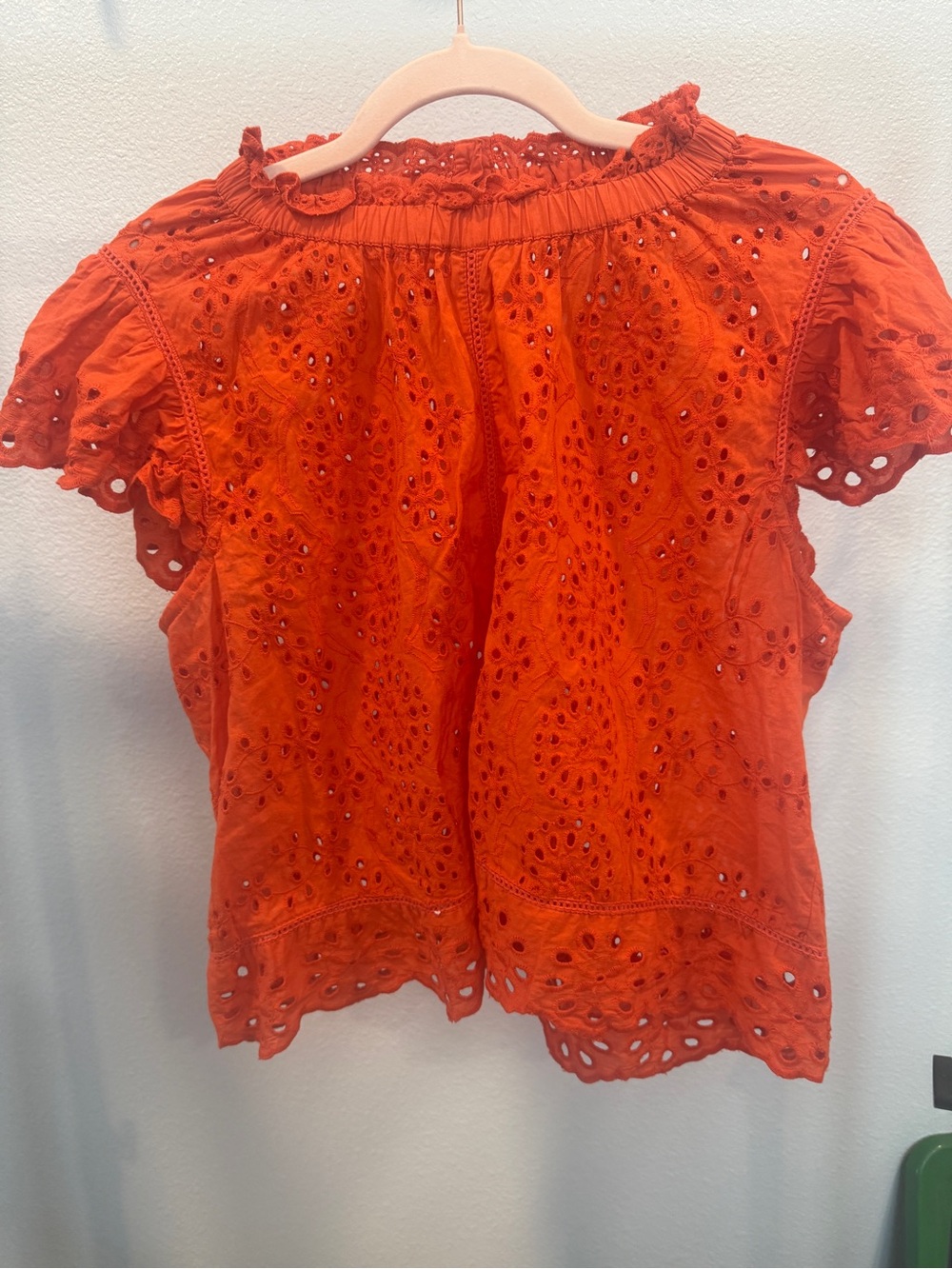 Jennifer & Grace Women’s Orange Eyelet Peasant Blouse Sz Large